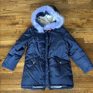 Crewcuts Girls size 10 Navy Blue Hooded Jacket with Faux Fur Trim